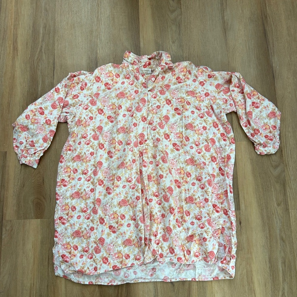 Vtg Victorias Secret Gold Label‎ Floral Cotton traditional Nightgown M/L cottage